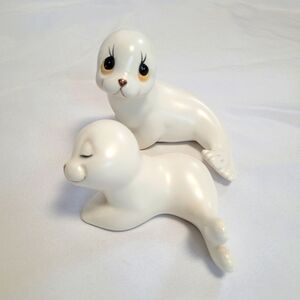 VTG Oxford Mother&Baby White Seal Figurines Mexico Ceramic